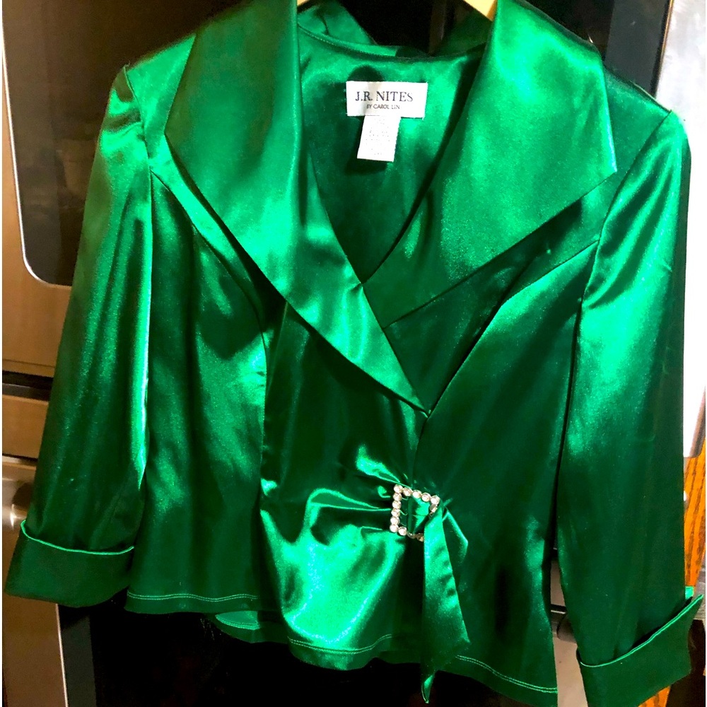 Emerald Green Satin JR Nites vintage holiday top - Picture 1 of 5